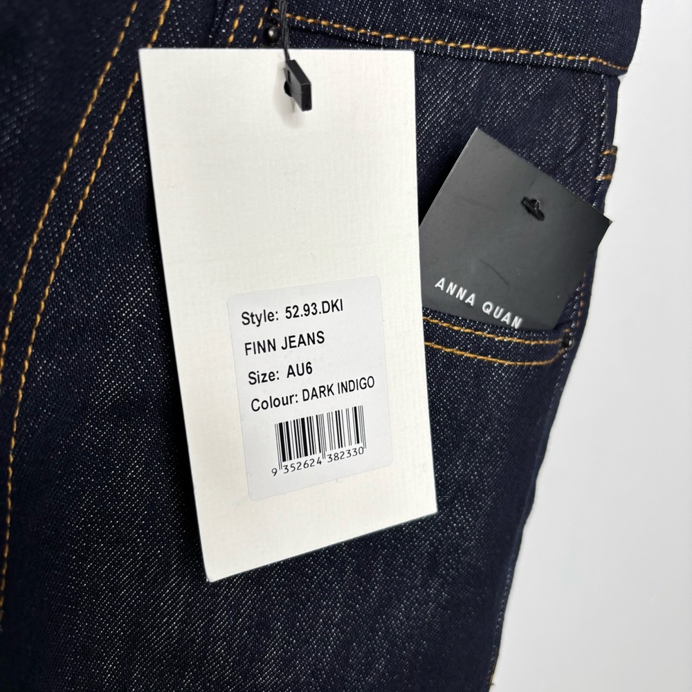 Anna Quan Finn Jeans Dark Indigo Relaxed Straight Leg Cotton Rigid Denim Size 2 - Picture 12 of 16